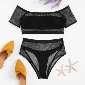 Fishnet off the shoulder bikini or rave set